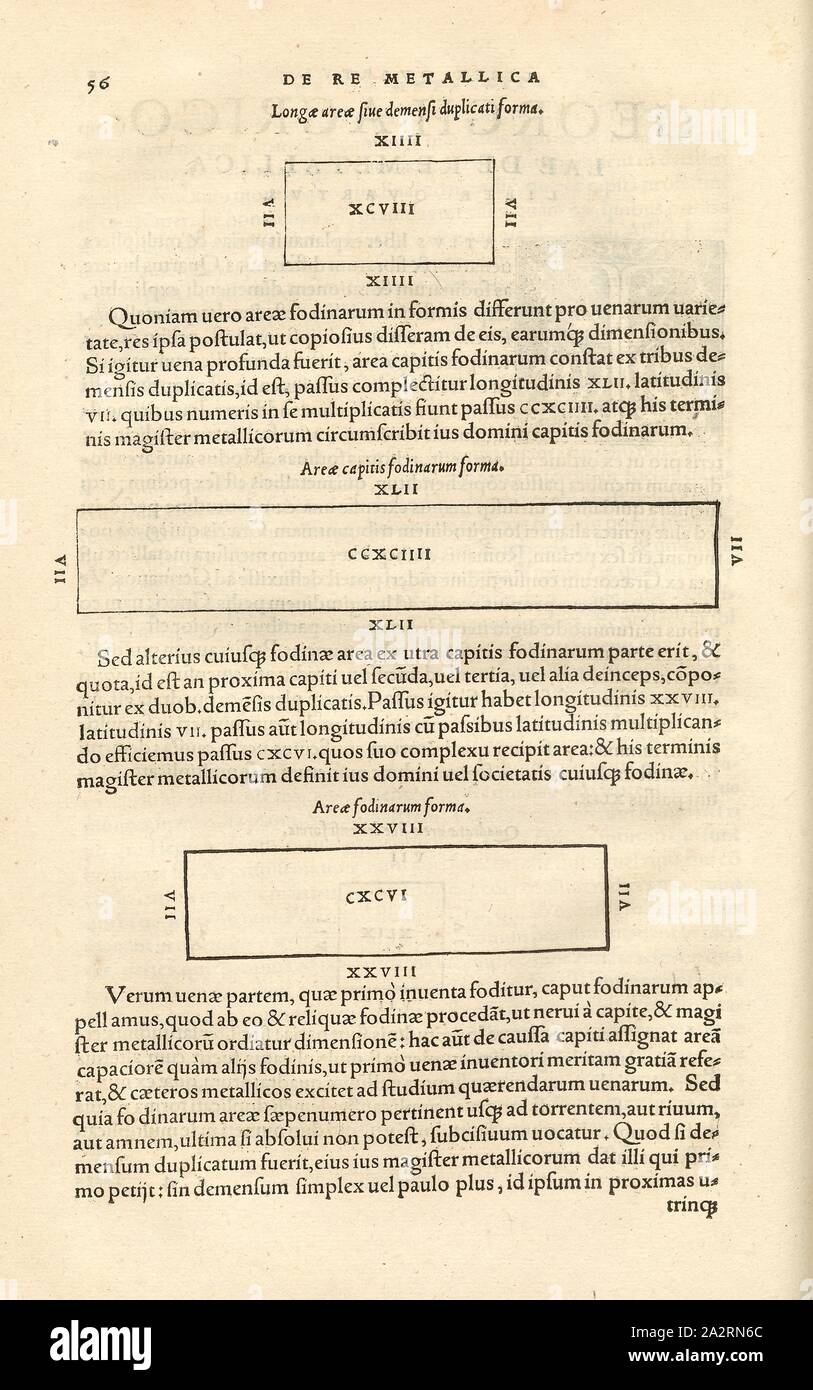 Grube mit entsprechenden Oberfläche Massen 1, Bereiche der Mine mit entsprechenden Oberfläche Massen, Holzschnitt, S. 56, (Liber quartus), Manuel, Hans Rudolf (graveur sur Bois), 1556, Georgius Agricola: De re metallica Libri XII: QUIBUS "officia" untereinander, Instrumenta, Machinae, ac Omnia ad denique metallicam spectantia, non Modo luculentissime describuntur, sed & pro Bildnisse (...). Basileae: [Froben], 1556 Stockfoto