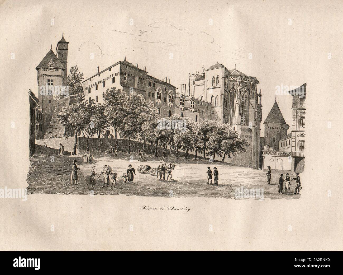 Schloss Chambéry, Chateau Chambéry, S. 238, 1835, Alexandre Martin: La Suisse pittoresque et ses Umgebung. Tableau général,, Descriptif historique et statistique des 22 Kantonen, de la Savoie, d'une Partie du Piémont et du Pays de Bade. Paris: Hippolyte Souverain, 1835 Stockfoto