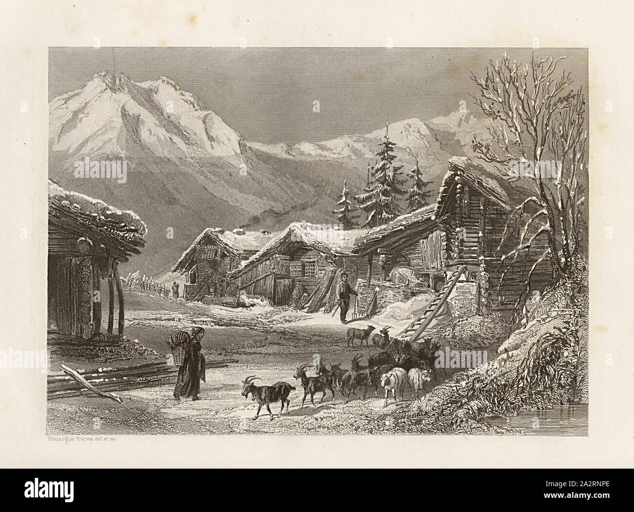 Mühlibach, das Dorf Mühlebach, Ätzen, S. 432, Rouargues Frères (Del. et sc.), Xavier Marmier: Voyage en Suisse. Paris: Morizot, [1861 Stockfoto