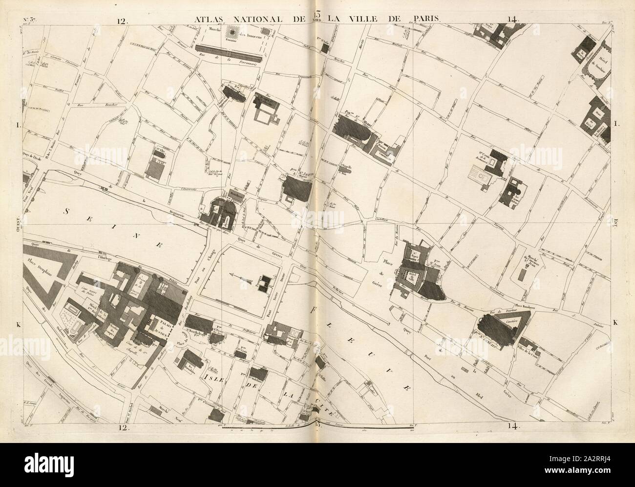 National Atlas der 13. der Stadt Paris 4, Karte von Paris, nein. 37, S. 46, Verniquet, E.; Bartholome, P.T. ; Mathieu, A.J., 1796, Edmé Verniquet, P.T. Bartholome, A.J. Mathieu: Atlas du Plan général de la Ville de Paris. Paris: chez l'auteur, 1796 = l'ein IV Stockfoto