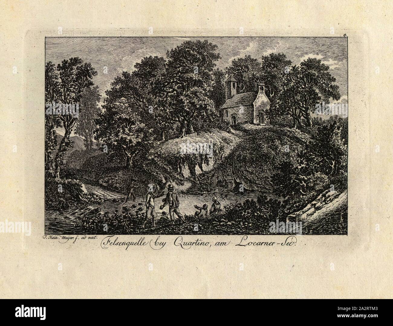 Felsenquelle bey Quartino, bin Locarner-See, Kapelle, PL. 6, S. 49, Meyer, Johann Heinrich (Del. et sc.), 1793, Johann Heinrich Meyer: Mahlerische Reise in die italienische Schweiz. Zürich: bey Orell, Gessner, Füssli und Compagnie, 1793 Stockfoto