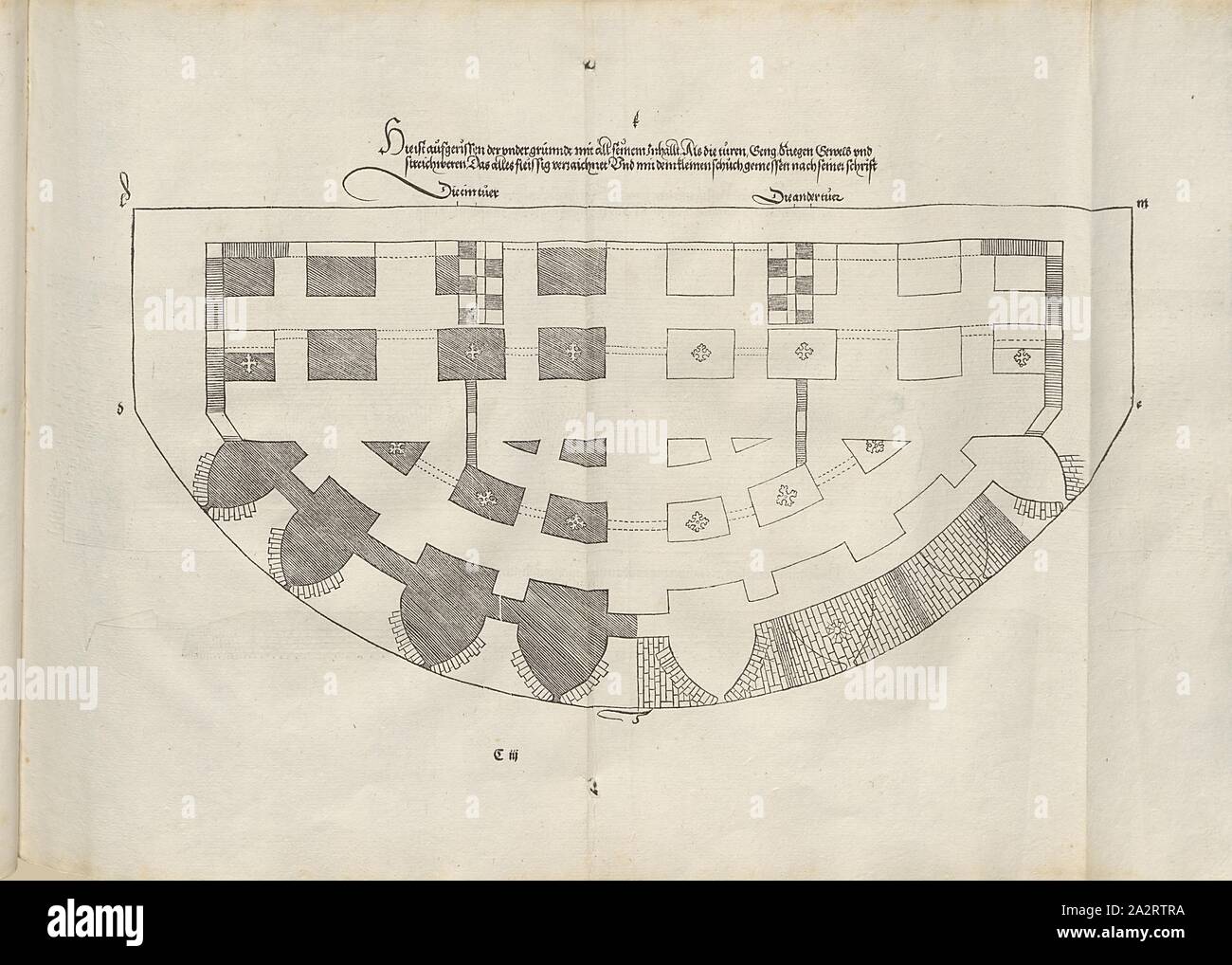 Bastei 4, Grundriss Bastei im Keller, S. 20, Dürer, Albrecht, 1527, Albrecht Dürer: Etliche Underricht zu Befestigung der Stett, Schloss und Flecken. [Nürnberg]: [s. n.], [1527 Stockfoto