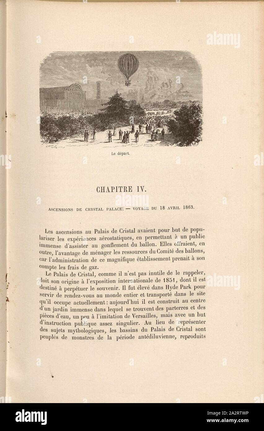Abfahrt, Anstieg von James Glaisher und Henry Coxwell im Heißluftballon am 18. April 1863 im Cristal Palace in London unterzeichnet: BIN?; Hild?, Abb. 13, S. 69, Marie, Adrien (Del.); Hildibrand, Henri Théophile (sc.), 1870, James Glaisher; Camille Flammarion; Wilfrid de Fonvielle; Gaston Tissandier: Voyages Aériens. Paris: Hachette, 1870 Stockfoto