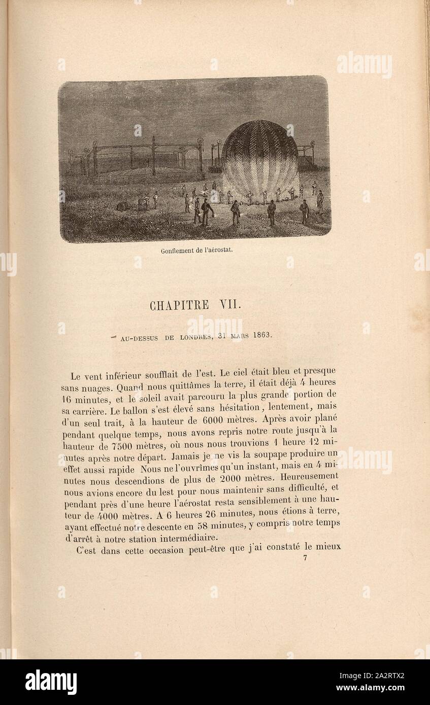 Schwellung des Ballons, Vorbereitung von Hot Air Balloon von James Glaisher für den Flug am 31. März 1863, Abb. 21, S. 97, 1870, James Glaisher; Camille Flammarion; Wilfrid de Fonvielle; Gaston Tissandier: Voyages Aériens. Paris: Hachette, 1870 Stockfoto