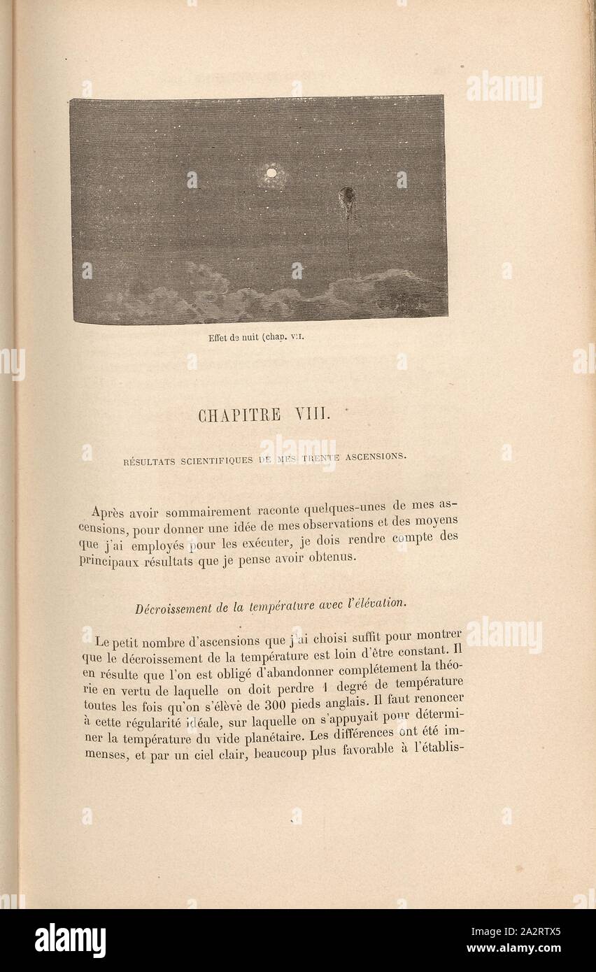 Nacht Wirkung, Heißluftballon von James Glaisher auf Flug März 31, 1863, Abb. 23, S. 105, 1870, James Glaisher; Camille Flammarion; Wilfrid de Fonvielle; Gaston Tissandier: Voyages Aériens. Paris: Hachette, 1870 Stockfoto