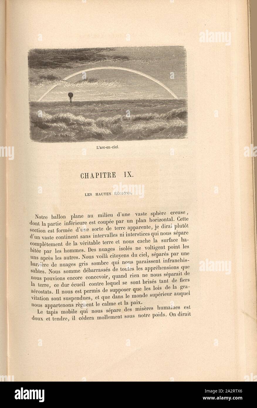 Der Regenbogen, Regenbogen und Heißluftballon von James Glaisher während eines Fluges, unterzeichnet: Ettling sc, Abb. 25, S. 117, Ettling, Jacob (sc.), 1870, James Glaisher; Camille Flammarion; Wilfrid de Fonvielle; Gaston Tissandier: Voyages Aériens. Paris: Hachette, 1870 Stockfoto