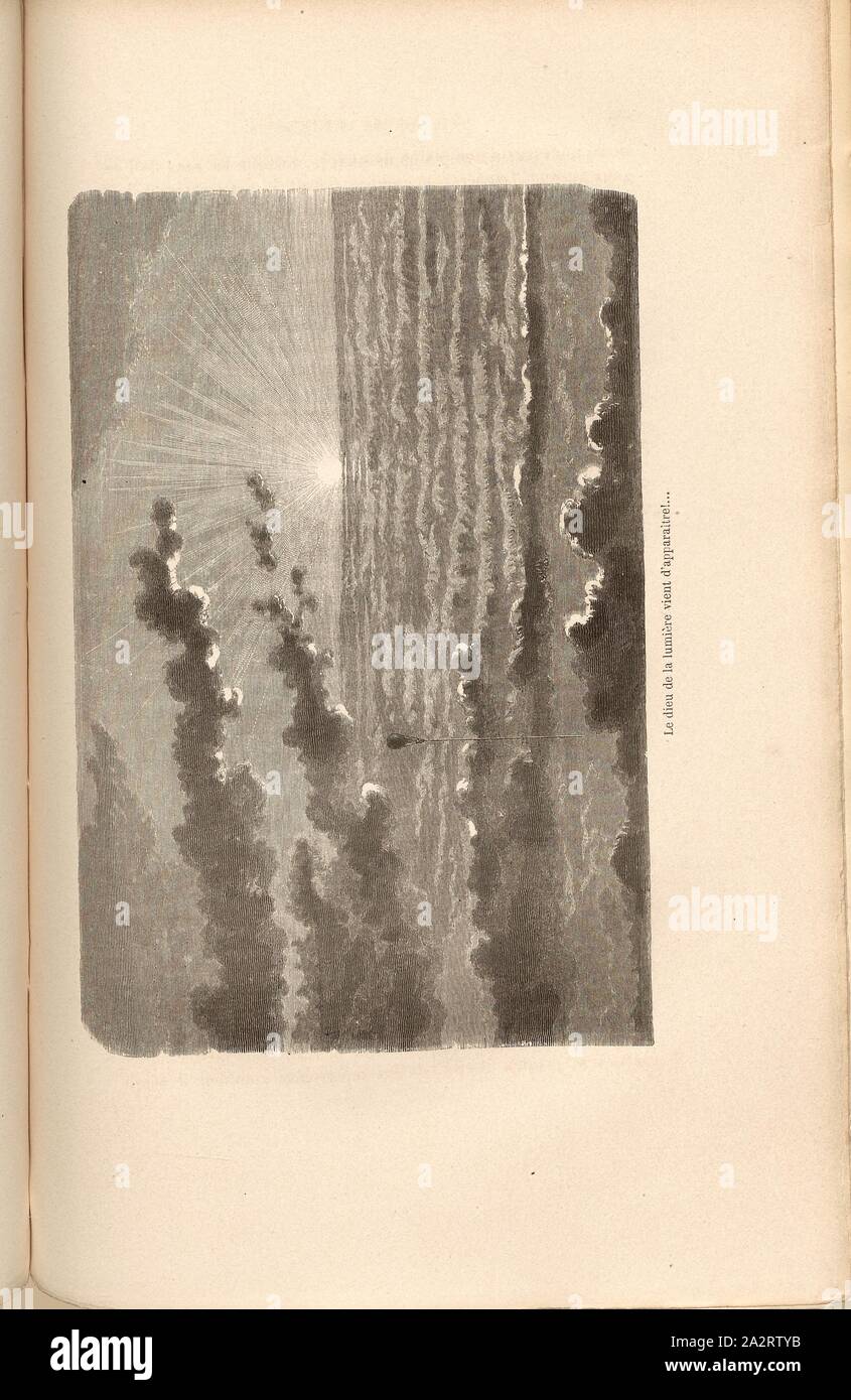 Der Gott des Lichts ist soeben erschienen! ..., Heißluftballon von Camille Flammarion während eines Fluges 1867, Abb. 56, S.285, 1870, James Glaisher; Camille Flammarion; Wilfrid de Fonvielle; Gaston Tissandier: Voyages Aériens. Paris: Hachette, 1870 Stockfoto