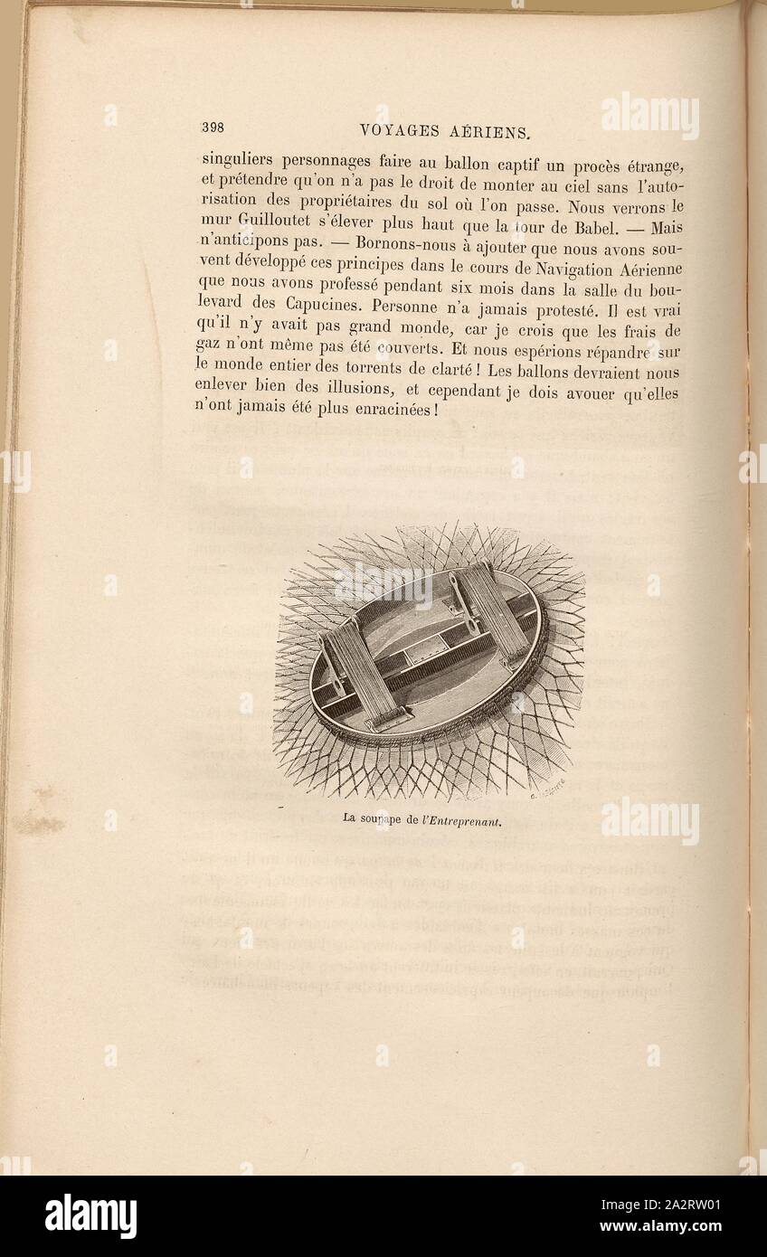 Das Ventil des Entreprenant, Ventil der Heissluft Ballon l'Entreprenant, Signiert: C. Laplante, Abb. 76, S. 398, Laplante, Charles (sc.), 1870, James Glaisher; Camille Flammarion; Wilfrid de Fonvielle; Gaston Tissandier: Voyages Aériens. Paris: Hachette, 1870 Stockfoto