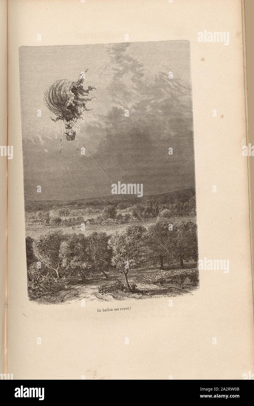 Der Ballon ist flach, beschädigte Heißluftballon Neptun nach einem Gewitter, Signiert: C. Laplante, Abb. 87, S. 441, Laplante, Charles (sc.), 1870, James Glaisher; Camille Flammarion; Wilfrid de Fonvielle; Gaston Tissandier: Voyages Aériens. Paris: Hachette, 1870 Stockfoto