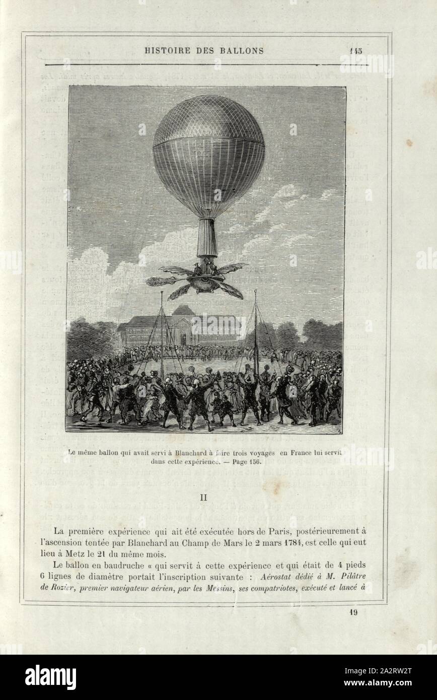 Die gleiche Ballon, gedient hatte Blanchard drei Reisen nach Frankreich, ihn in diesem Experiment diente, Ballonfahrt in London am 16. Oktober 1784 von Jean-Pierre Blanchard und John Sheldon, Abb. 30, S.145, 1876, Alfred Sircos; Th. Pallier: Histoire des Ballons et des Aufstiege célèbres avec une préface de Nadar: Dessins de A. Tissandier [...]. Paris: F. Roy, 1876 Stockfoto