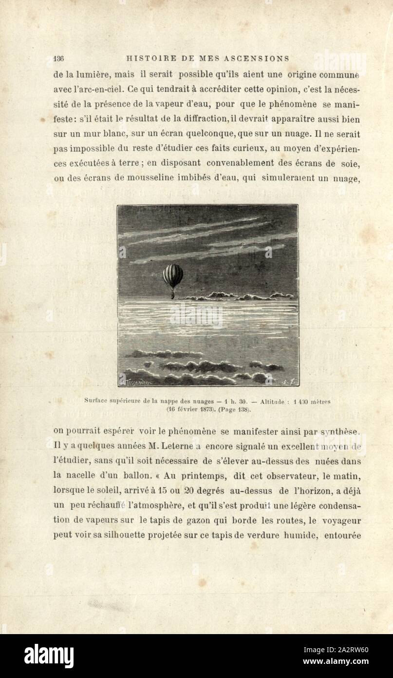 Oberfläche des Cloud Blatt - 1 Uhr. 30. - Höhe: 1400 Meter Februar 16, 1873, Ballonfahrt am 16. Februar 1873, unterzeichnet: A. Tissandier; S. T, Abb. 33, S. 136, Tissandier, Albert (Del.); Smeeton, Brennen (sc.); Tilly, Auguste (sc.), 1887, Gaston Tissandier: Histoire de mes Aufstiege. Récit de Quarante voyages Aériens (1868-1886). Paris: Maurice Dreyfous, 1887 Stockfoto