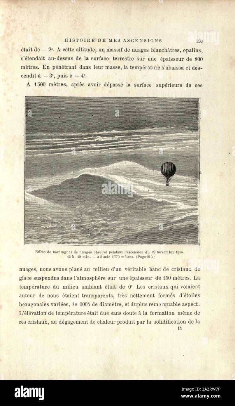 Auswirkungen von Cloud Berge während des Aufstiegs von November 29, 1875 beobachtet. 12 h 40 min Atitude 1770 Meter, die Wolkenbildung während einer Ballonfahrt am 29 November, 1875, Signiert: A. T, Abb. 52, S. 209, Tissandier, Albert (Del.), 1887, Gaston Tissandier: Histoire de mes Aufstiege. Récit de Quarante voyages Aériens (1868-1886). Paris: Maurice Dreyfous, 1887 Stockfoto