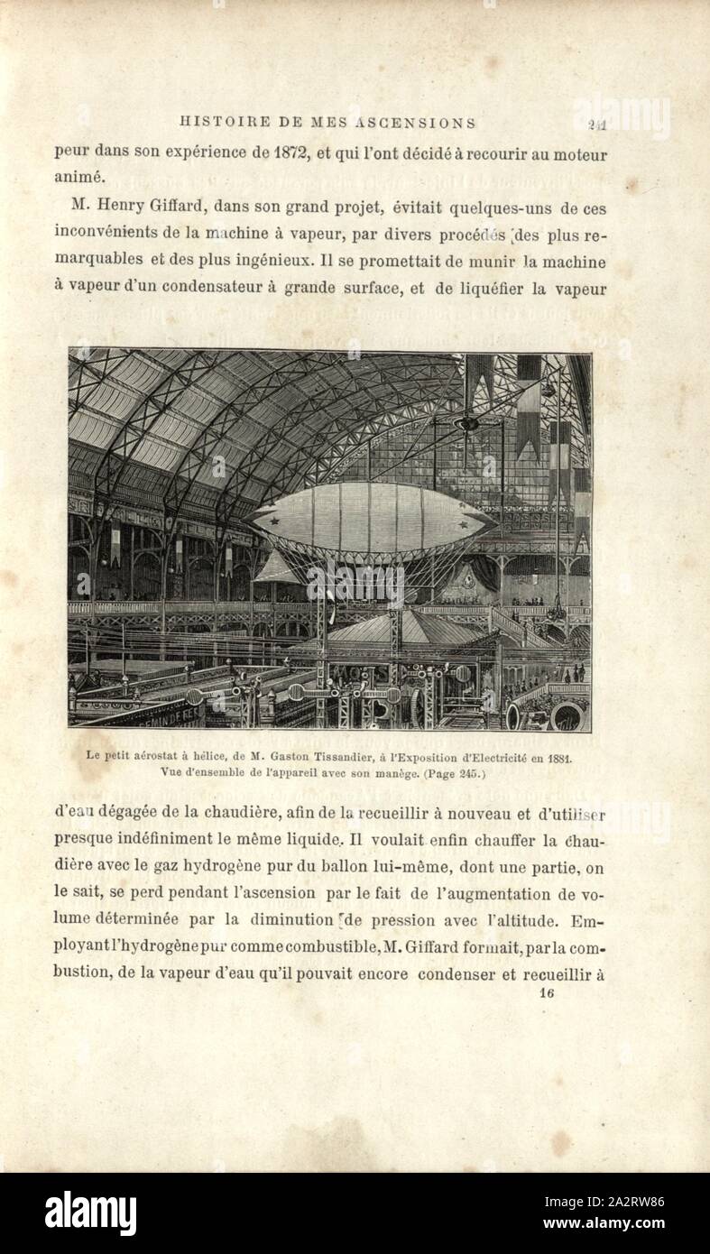 Die kleine aerostat Propeller, Herr Gaston Tissandier, an den elektrischen Ausstellung in 1881, Luftschiff mit Elektromotor von Gaston Tissandier, an der Internationalen Strom Ausstellung in Paris 1881 präsentiert, Abb. 63, S. 241, 1887, Gaston Tissandier: Histoire de mes Aufstiege. Récit de Quarante voyages Aériens (1868-1886). Paris: Maurice Dreyfous, 1887 Stockfoto