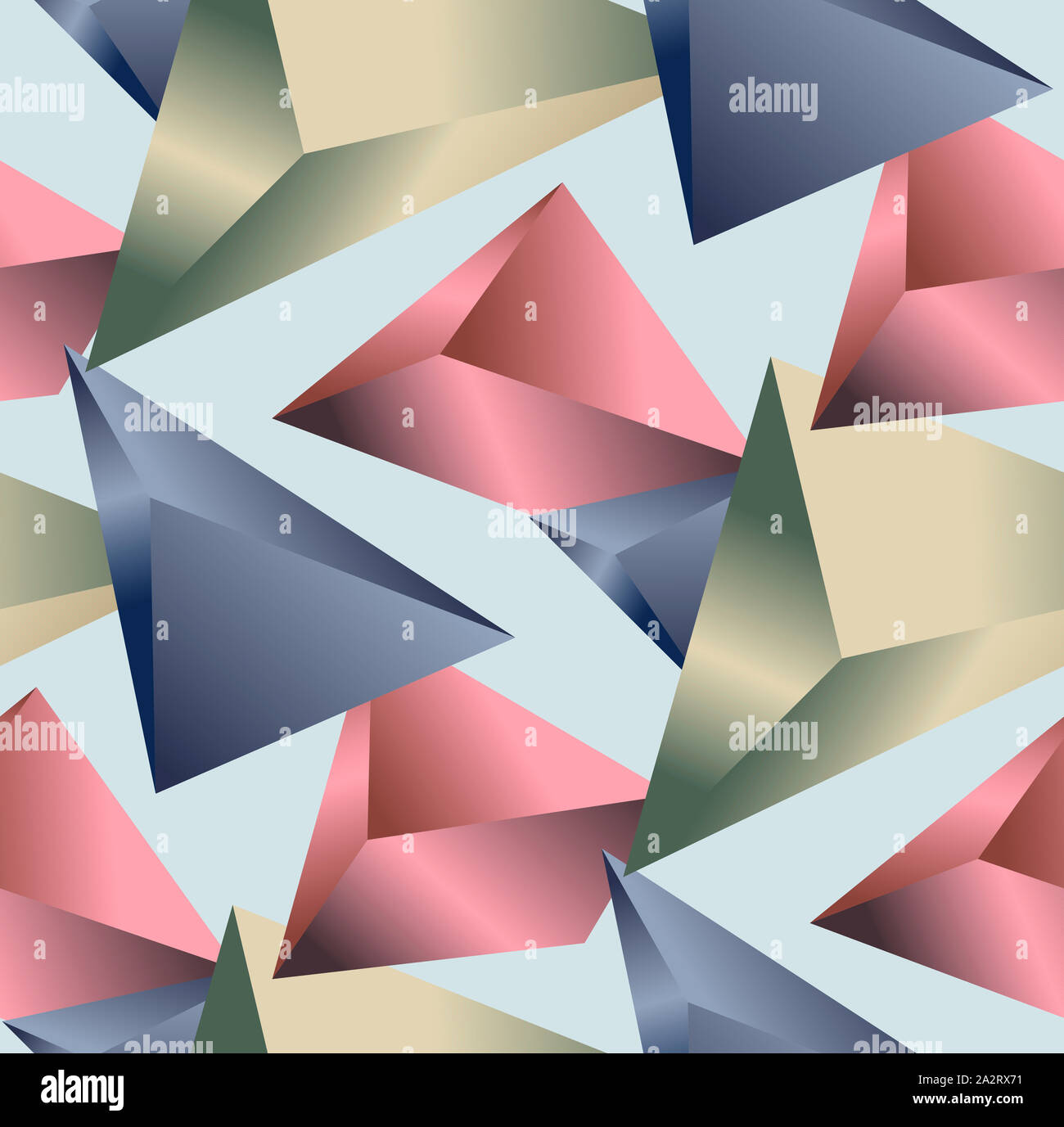 Sramless geometrische Muster. Abstrakte Dreieck Hintergrund. Farbige 3D-Dreiecke. Moderne Tapeten mit hellblauem Hintergrund. Stockfoto