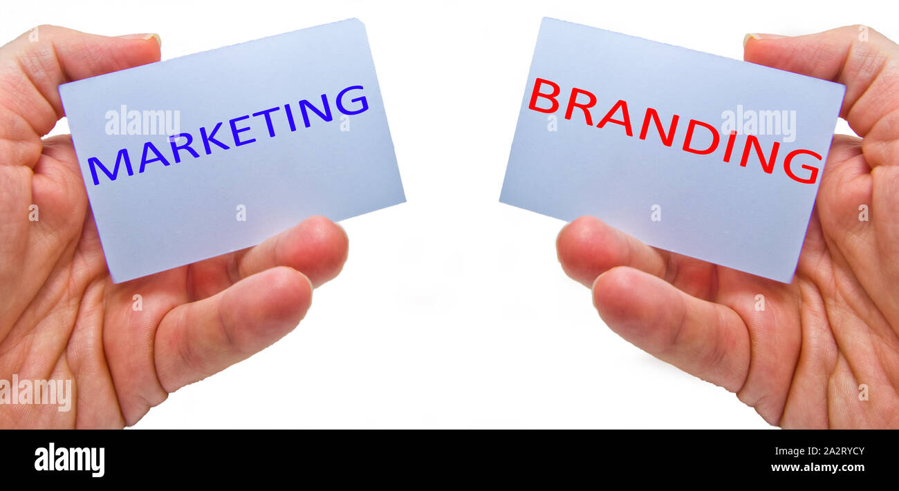 Marketing und Branding - mktg vs Marke - Marketing und Business Konzepte Stockfoto