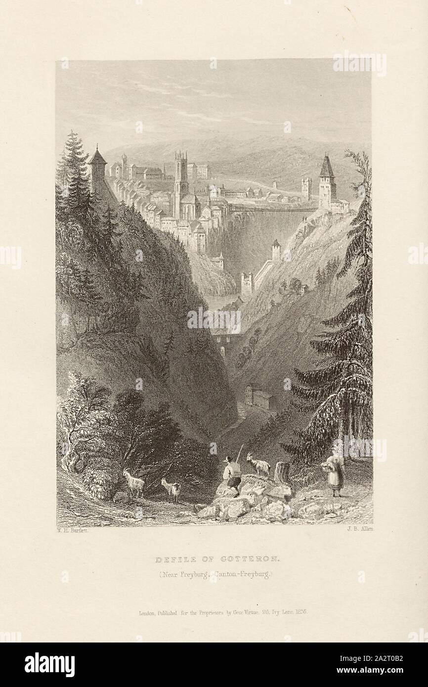 Der Gotteron verunreinigen. (In der Nähe von Freyburg, Canton-Freyburg), Blick auf Friborg, Signiert: W. H. Bartlett, J. B. Allen, Platte 38, nach s. 132 (Vol. 2), Bartlett, William Henry; Allen, J.B., 1836, William Beattie, Schweiz. London: Tugend, 1836 Stockfoto