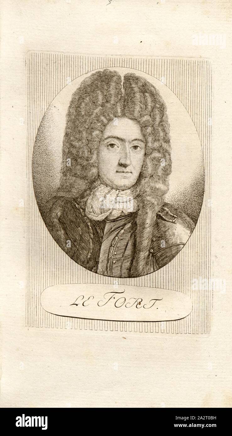 Die starke, Porträt von Franz Le Fort (auch François Le Fort), Taf. 3, S. 10, Pfenninger, Heinrich (FEC), Leonhard Meister; Heinrich Pfenninger; J. C Fäsi: Helvetiens berühmte Männer in Bildnissen. Bd. 1, Bl. 1. Zürich: im Verlag Heinrich Pfenninger Mahler, 1799 Stockfoto