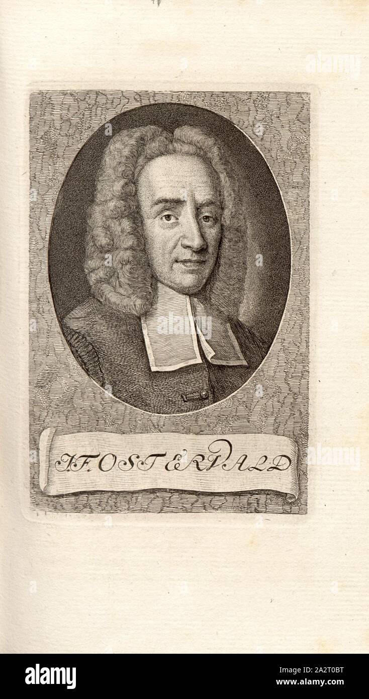 J. F. Ostervald, Porträt Johann Friedrich Osterwald (auch Jean Frédéric Ostervald), pl., 11, S. 58, Pfenninger, Heinrich (FEC), Leonhard Meister; Heinrich Pfenninger; J. C Fäsi: Helvetiens berühmte Männer in Bildnissen. Bd. 1, Bl. 1. Zürich: im Verlag Heinrich Pfenninger Mahler, 1799 Stockfoto