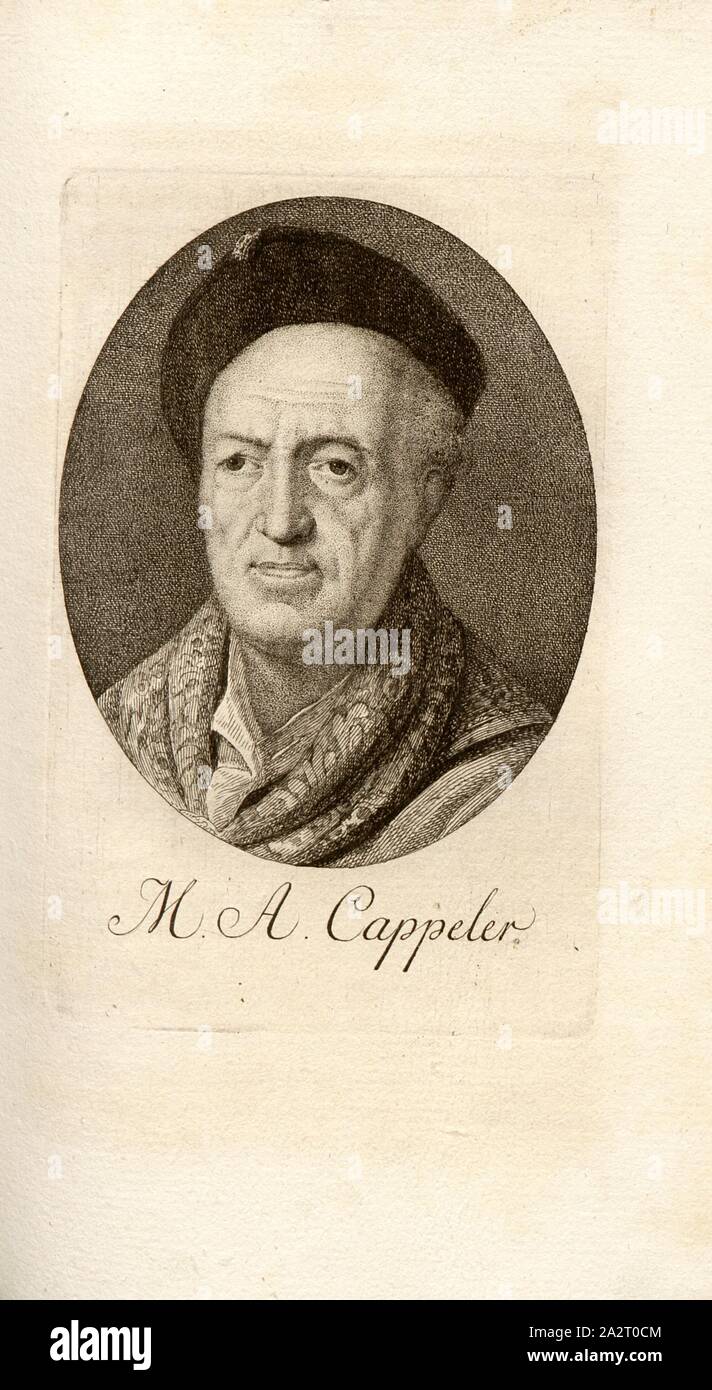 M. A. Cappeler, Porträt Mauriz Anton Cappeller (auch Moritz Anton Kappeler), Taf. 33, S. 240, Pfenninger, Heinrich (FEC), Leonhard Meister; Heinrich Pfenninger; J. C Fäsi: Helvetiens berühmte Männer in Bildnissen. Bd. 1, Bl. 1. Zürich: im Verlag Heinrich Pfenninger Mahler, 1799 Stockfoto