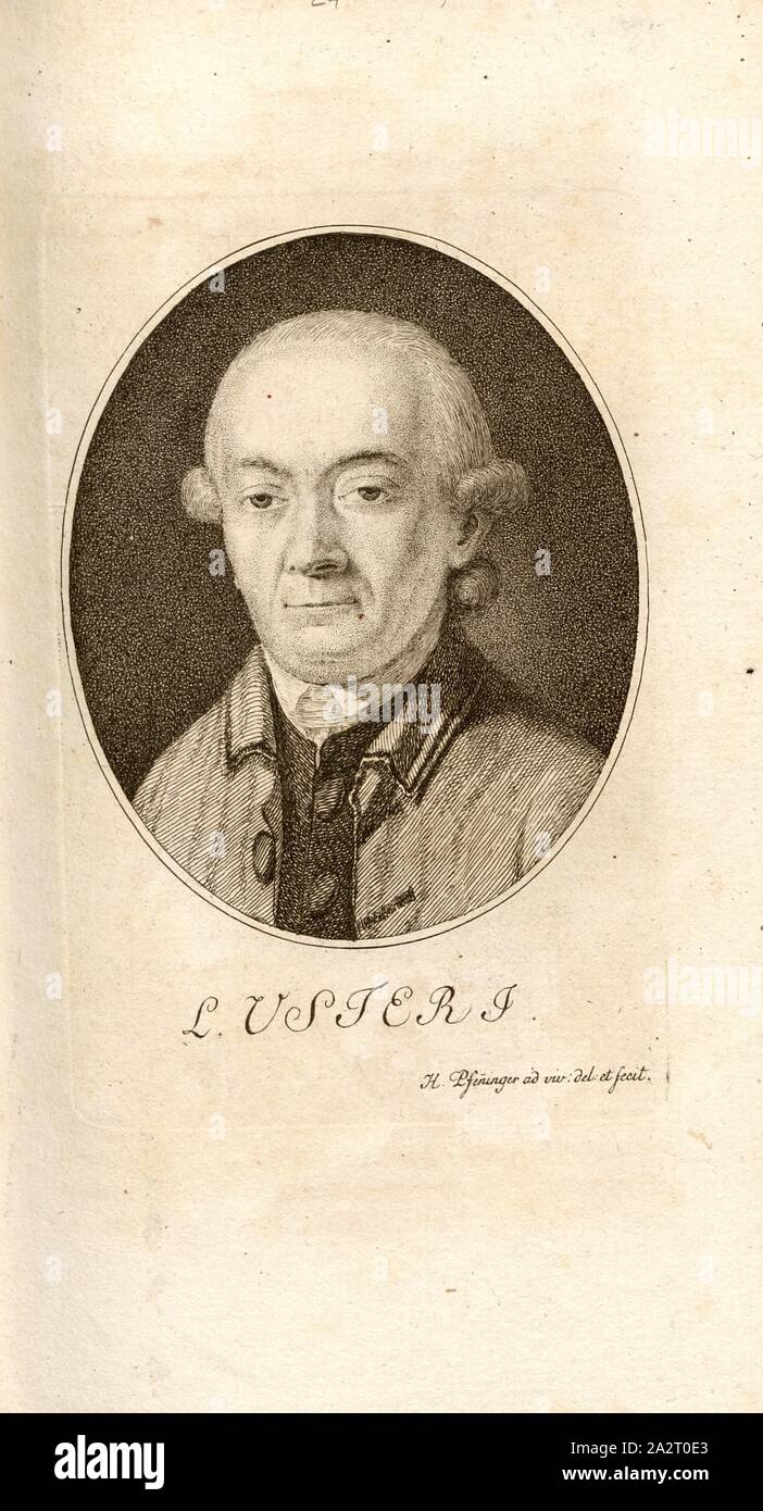 L. in Uster, Porträt von Leonhard Usteri aus dem 18. Jahrhundert, Signiert: H. Pfeninger ad Viv. Del: et Fecit, Taf. 24, Nach S. 160, Pfenninger, Heinrich (ad Viv. del.et fec.), 1799, Leonhard Meister, Heinrich Pfenninger, J.C.: Fäsi Helvetiens berühmte Männer in Bildnissen. Bd. 1, Bl. 2. Zürich: im Verlag Heinrich Pfenninger Mahler, 1799 Stockfoto