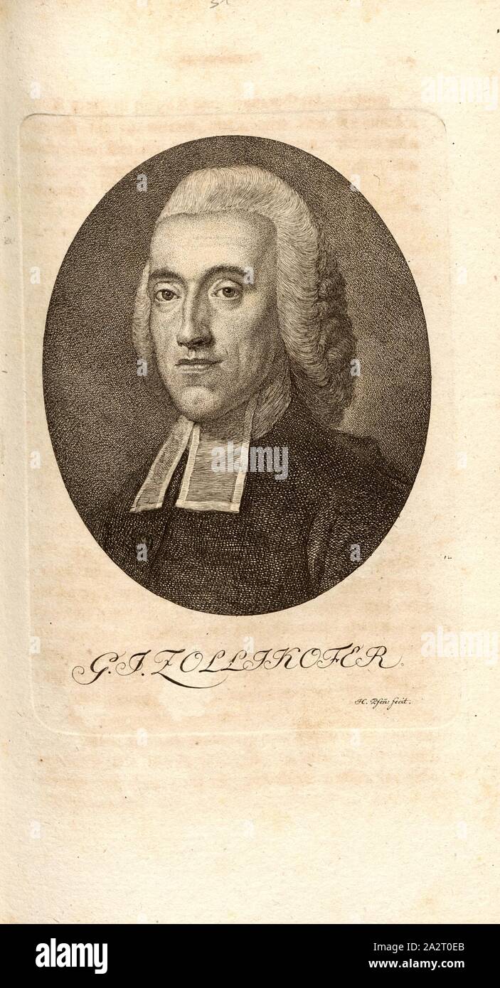 G. J. Zollikofer, Porträt Georg Joachim Zollikofer, Signiert: H. Pfenn., fecit, Taf. 31, Nach S. 240, Pfenninger, Heinrich (FEC), Leonhard Meister; Heinrich Pfenninger; J. C Fäsi: Helvetiens berühmte Männer in Bildnissen. Bd. 1, Bl. 2. Zürich: im Verlag Heinrich Pfenninger Mahler, 1799 Stockfoto
