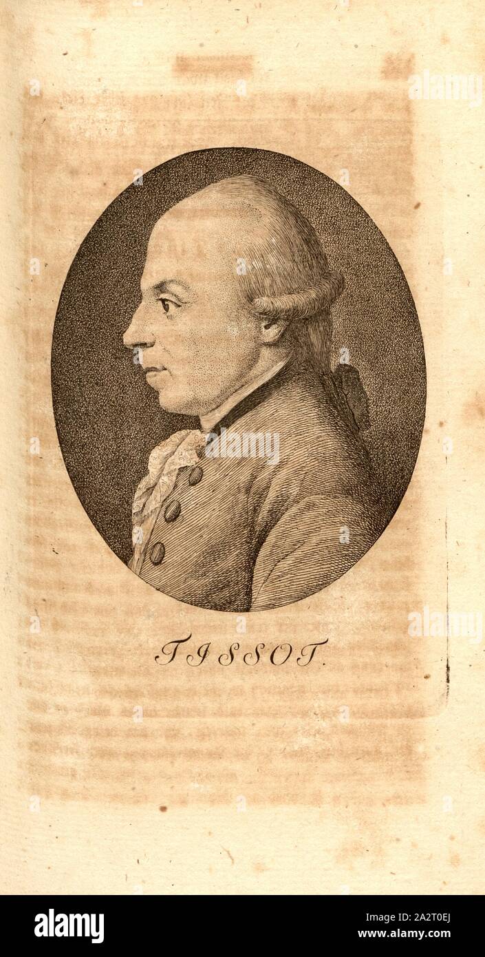 Tissot, Portrait von August Tissot (auch Samuel Auguste Tissot), Taf. 37, S. 288, Pfenninger, Heinrich (FEC), Leonhard Meister; Heinrich Pfenninger; J. C Fäsi: Helvetiens berühmte Männer in Bildnissen. Bd. 1, Bl. 2. Zürich: im Verlag Heinrich Pfenninger Mahler, 1799 Stockfoto