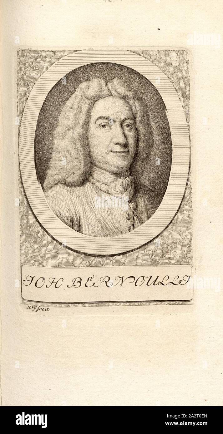 Joh. Bernoulli, Porträt von Johann Bernoulli, Signiert: H. Pf. Fecit, Taf. 39, S. 294, Pfenninger, Heinrich (FEC), Leonhard Meister; Heinrich Pfenninger; J. C Fäsi: Helvetiens berühmte Männer in Bildnissen. Bd. 1, Bl. 2. Zürich: im Verlag Heinrich Pfenninger Mahler, 1799 Stockfoto