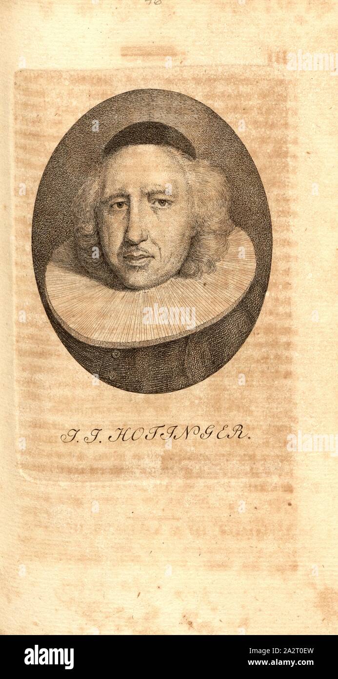J.J.Hotinger, Porträt Joh. Jakob Hottinger (auch Johann Jakob Hottinger), Taf. 43, S. 316, Pfenninger, Heinrich (FEC), Leonhard Meister; Heinrich Pfenninger; J. C Fäsi: Helvetiens berühmte Männer in Bildnissen. Bd. 1, Bl. 2. Zürich: im Verlag Heinrich Pfenninger Mahler, 1799 Stockfoto