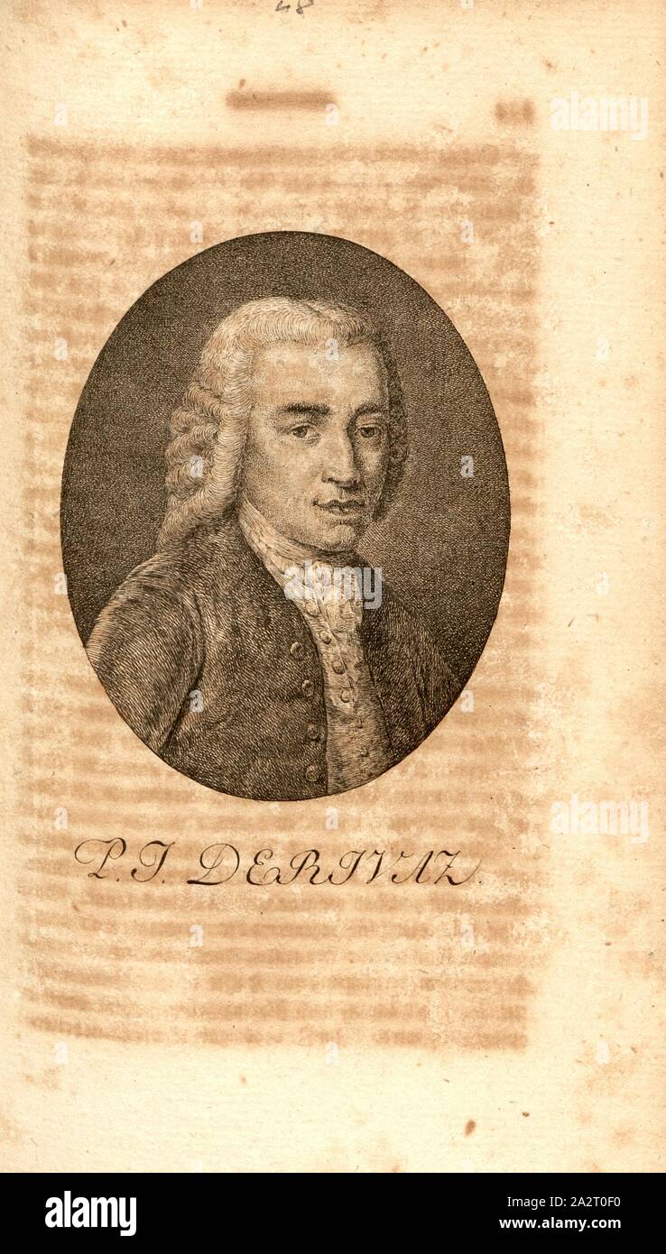 P. J. Derivaz, Porträt von Peter Joseph von Puidoux (auch Pierre de Rivaz), Taf. 45, S. 334, Pfenninger, Heinrich (FEC), Leonhard Meister; Heinrich Pfenninger; J. C Fäsi: Helvetiens berühmte Männer in Bildnissen. Bd. 1, Bl. 2. Zürich: im Verlag Heinrich Pfenninger Mahler, 1799 Stockfoto