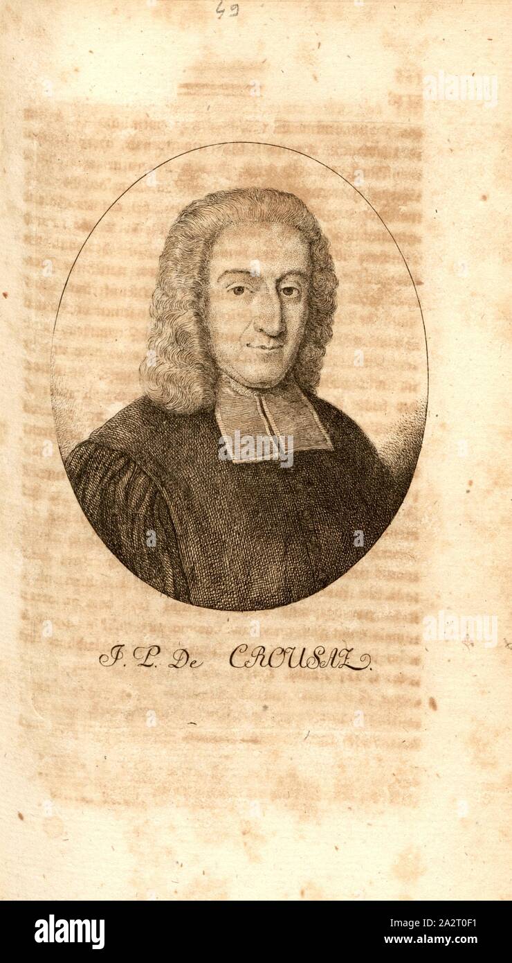 J. S. De Crousaz, Porträt Jean-Pierre de Crousaz, Taf. 46, S. 338, Pfenninger, Heinrich (FEC), Leonhard Meister; Heinrich Pfenninger; J. C Fäsi: Helvetiens berühmte Männer in Bildnissen. Bd. 1, Bl. 2. Zürich: im Verlag Heinrich Pfenninger Mahler, 1799 Stockfoto