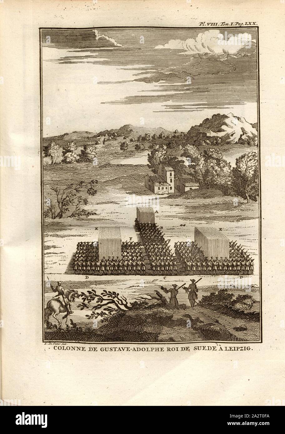 Spalte von Gustavus Adolphus König von Schweden in Leipzig, die Spalte der Gustav-Adolf, König von Schweden, in Leipzig unterzeichnet: K. De Putter fecit, PL. VIII, Tom., I, Pag., LXX, zu S. Lxx, Putter, K. de (FEC);, 1774, Polybius; Vincent Thuillier; Jean Charles de Folard: Histoire de Polybe. Tome 1; Amsterdam: Arkstée et Merkus, MDCCLXXIV [1774 Stockfoto