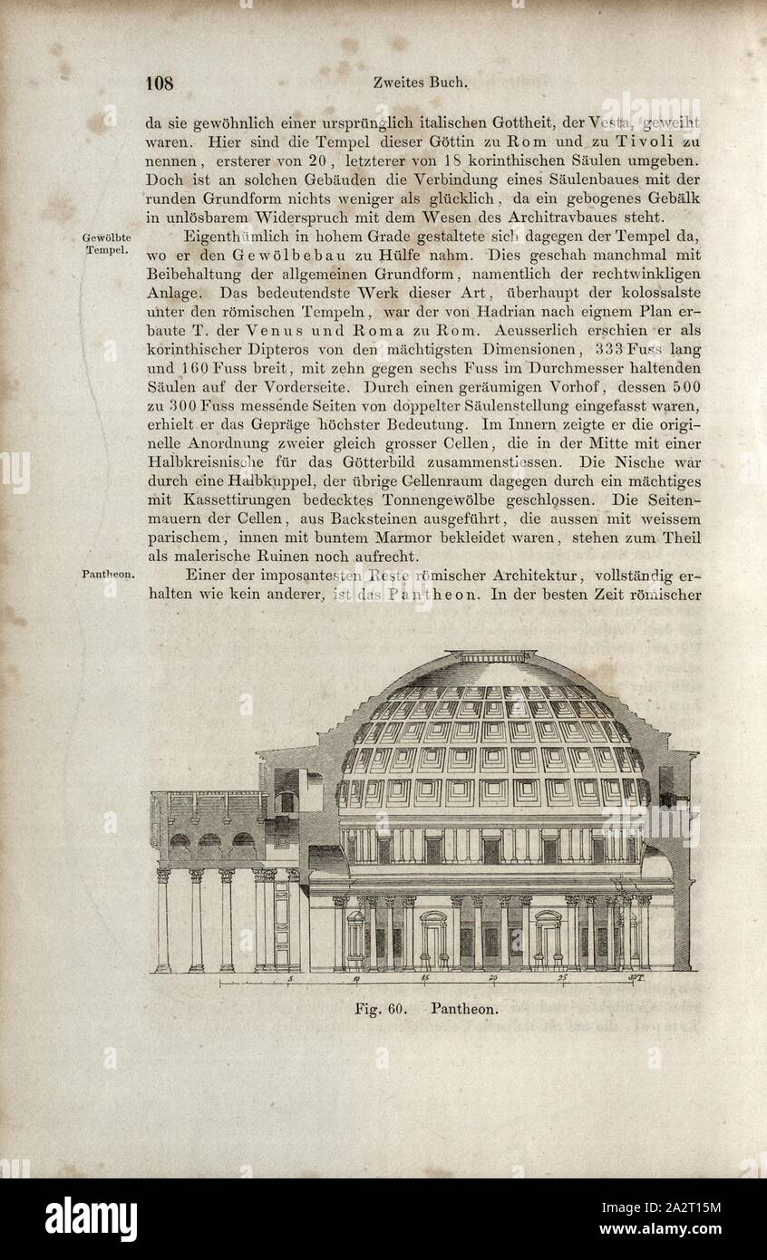 Pantheon, der Querschnitt des Pantheon in Rom, Abb. 60, S. 108, Wilhelm Lübke: Geschichte der Architektur von den ältesten Zeiten bis in die Gegenwart. Leipzig: Verlag von Emil Graul, 1855 Stockfoto