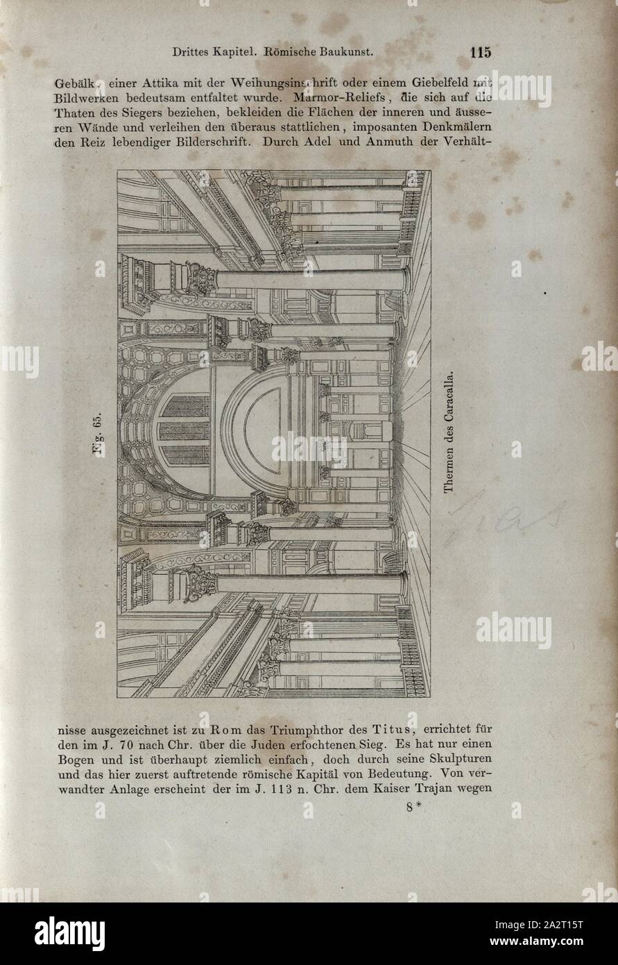 Thermen von Caracalla, Zeichnung der Zimmer in den Caracalla-Thermen in Rom, Abb. 65, S. 115, Wilhelm Lübke: Geschichte der Architektur von den ältesten Zeiten bis in die Gegenwart. Leipzig: Verlag von Emil Graul, 1855 Stockfoto