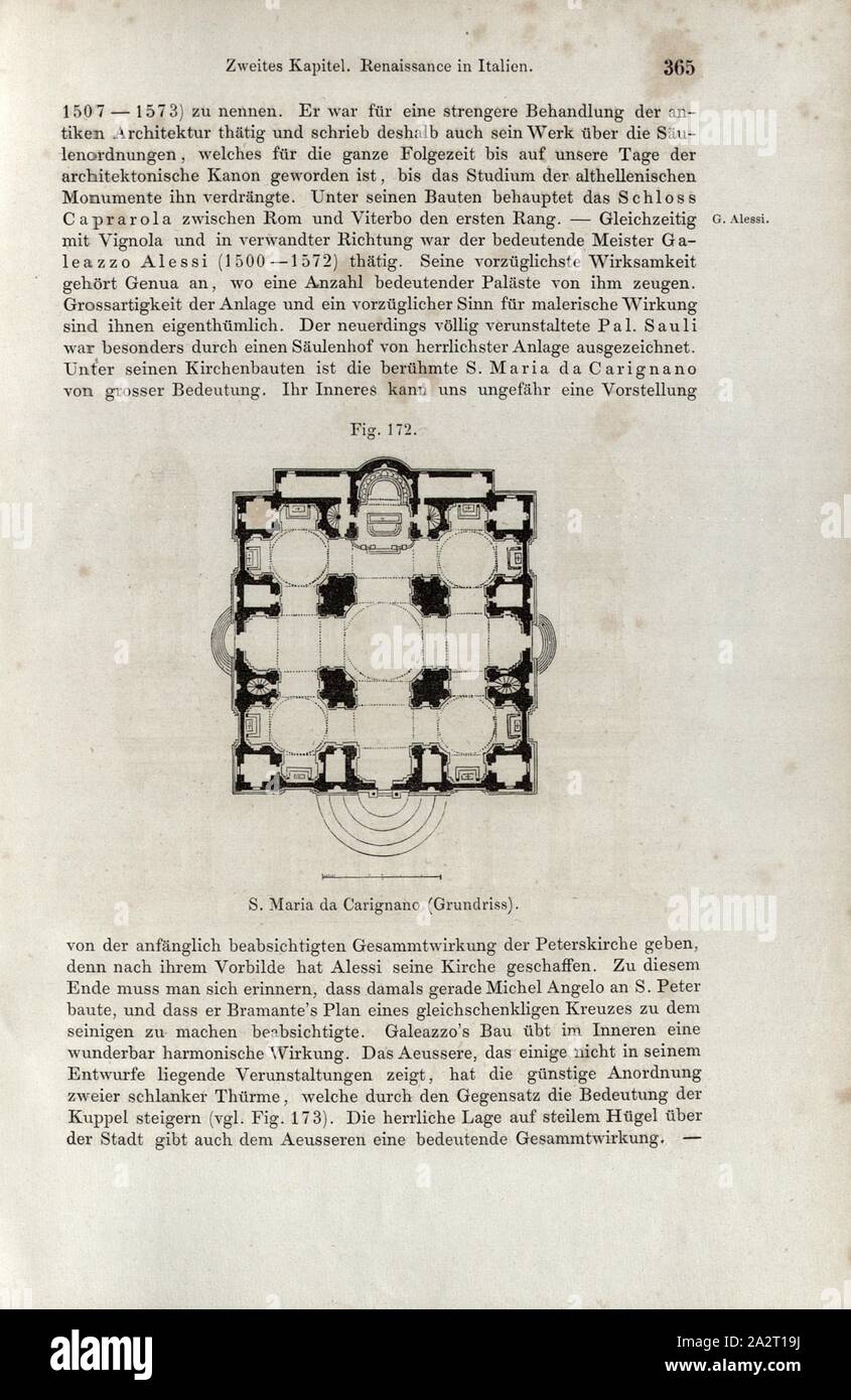 S. Maria da carignano Grundriss, Architektur der Renaissance, Abb. 172, S. 365 Lübke, Wilhelm: Geschichte der Architektur von den ältesten Zeiten bis in die Gegenwart. Leipzig: Verlag von Emil Graul, 1855 Stockfoto