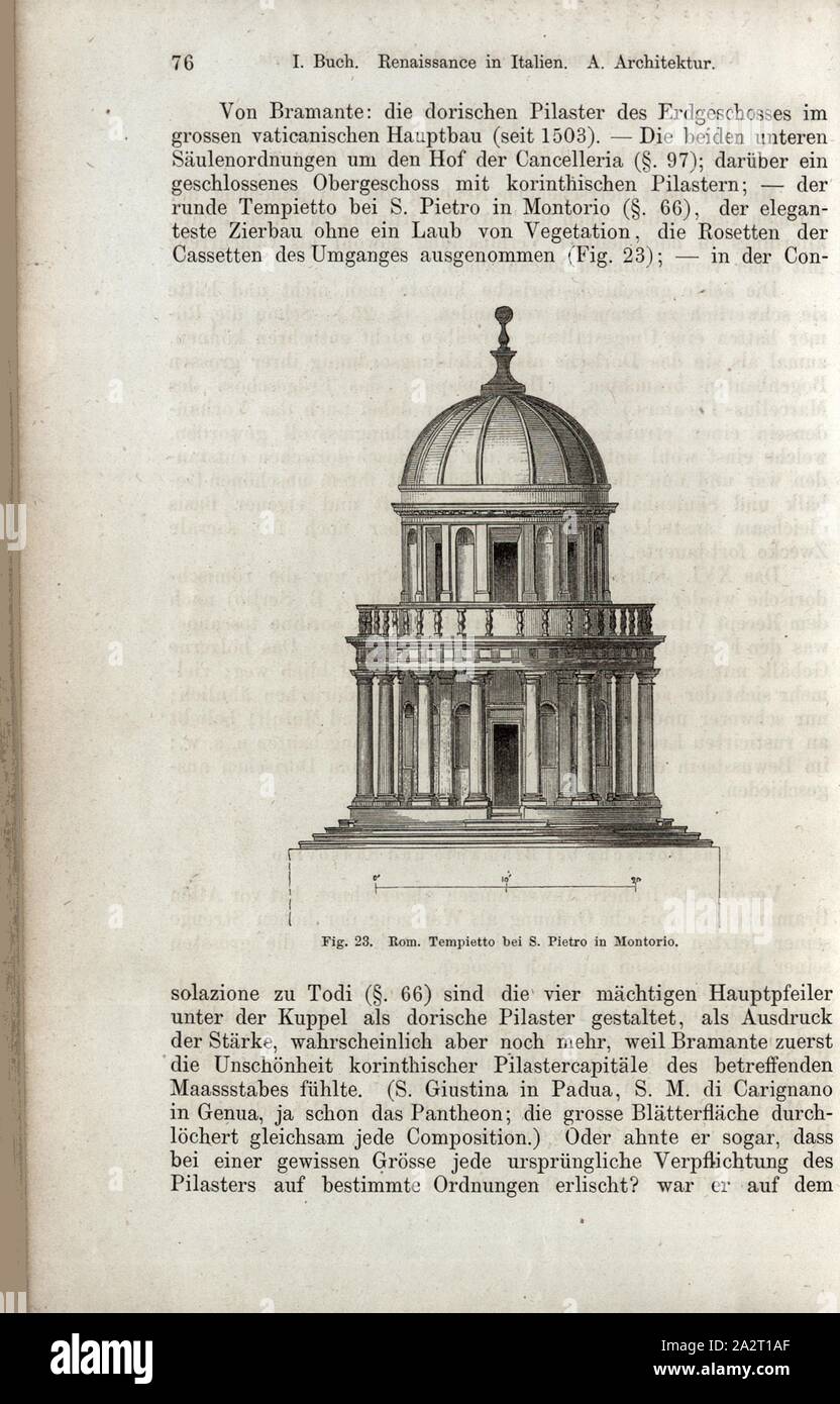 Rom. Tempietto bei S. Pietro in Montorio, Tempietto di San Pietro in Montorio, auch Tempietto del Bramante in Rom, Abb. 23, S. 76, 1867, Jacob Burckhardt; Wilhelm Lübke: der neueren Baukunst. Stuttgart: Verlag von Ebner & Seubert, 1867 Stockfoto