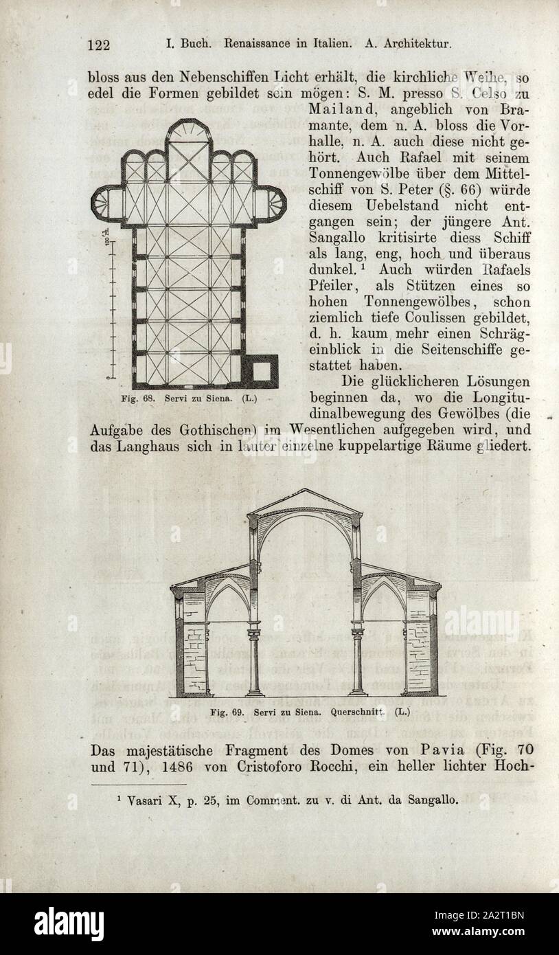 Servi zu Siena, Grundriss Kirche Santa Maria dei Servi in Siena, Abb. 69, S. 122, 1867, Jacob Burckhardt; Wilhelm Lübke: der neueren Baukunst. Stuttgart: Verlag von Ebner & Seubert, 1867 Stockfoto