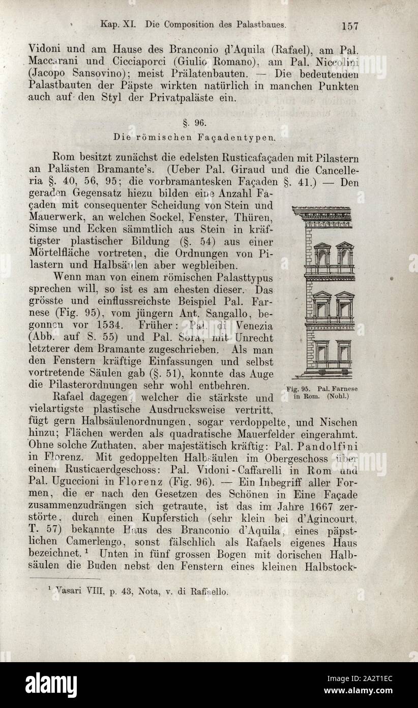 Pal. Farnese in Rom, Fassade des Palazzo Farnese in Rom unterzeichnet: Nohl, Abb. 95, S. 157, Nohl, Max, 1867, Jacob Burckhardt; Wilhelm Lübke: der neueren Baukunst. Stuttgart: Verlag von Ebner & Seubert, 1867 Stockfoto