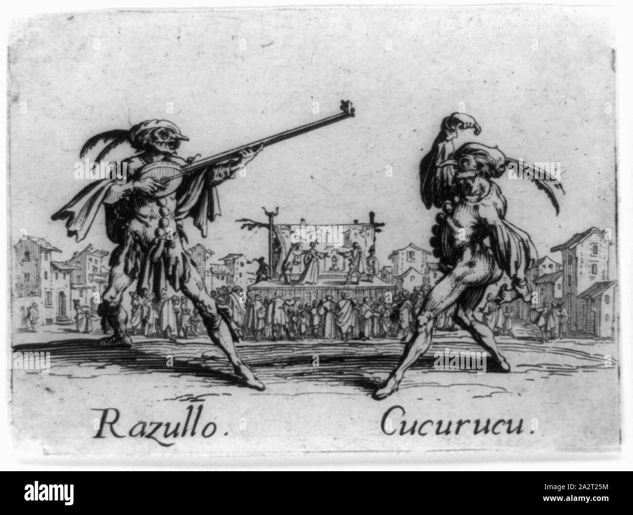 Razullo mit langen saiteninstrument und Cucurucu tanzen Stockfoto