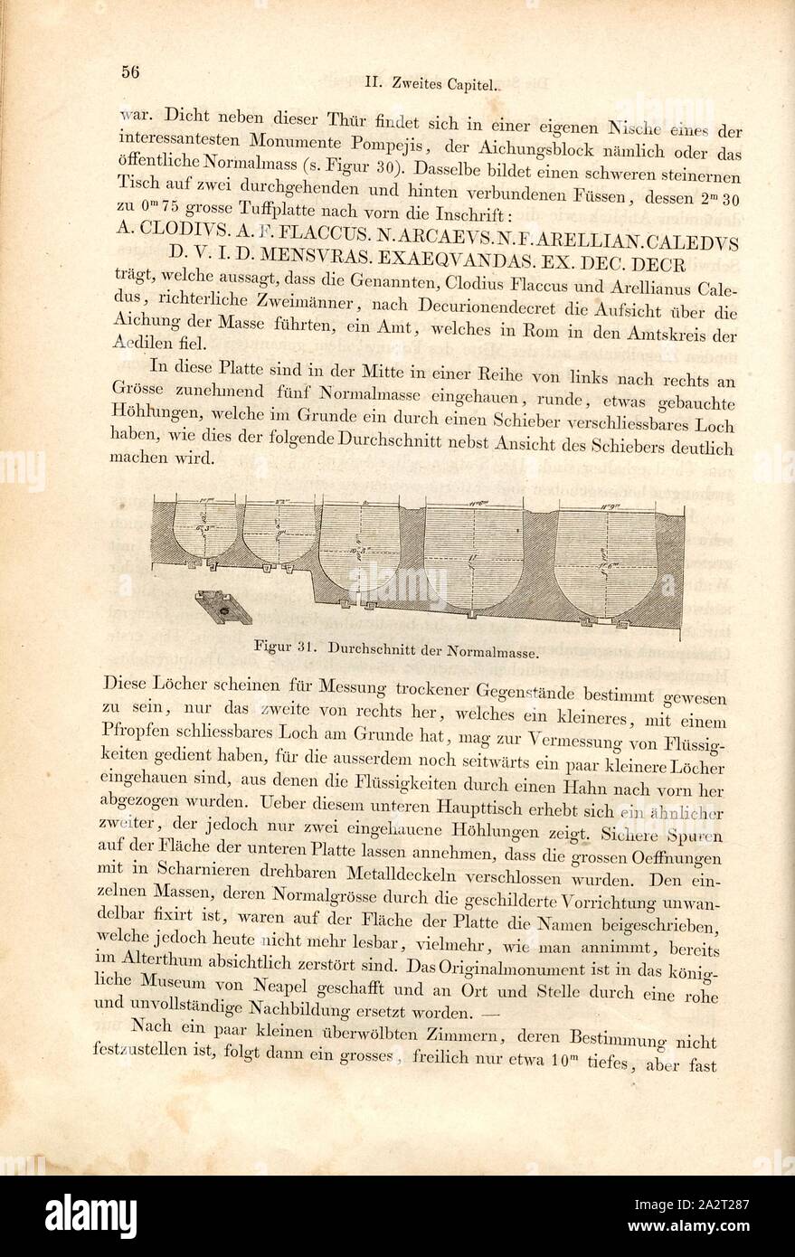 Durchschnitt der normalen Masse, Querschnitt mensa ponderiana, Abb. 31, S. 56, 1856, Johannes Overbeck: Pompeji in-Gebäuden, Kunstwerken und Alterthümern [...]. Leipzig: Verlag von Wilhelm Engelmann, 1856 Stockfoto