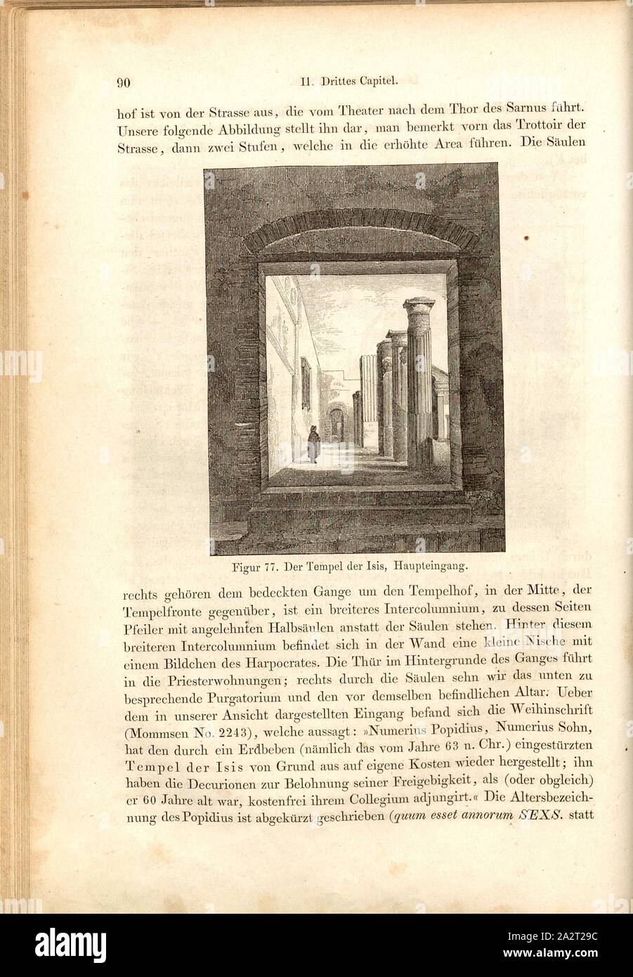 Der Tempel der Isis, Haupteingang, Blick auf den Haupteingang an den Hof des Isis Tempel in Pompeji, Abb. 77, S. 90, 1856, Johannes Overbeck: Pompeji in-Gebäuden, Kunstwerken und Alterthümern [...]. Leipzig: Verlag von Wilhelm Engelmann, 1856 Stockfoto