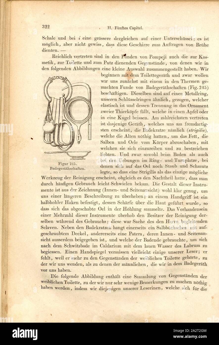 Badegeräthschaften, Kosmetische Instrumente in Pompeji, Bild gefunden. 245, S.322, 1856, Johannes Overbeck: Pompeji in-Gebäuden, Kunstwerken und Alterthümern [...]. Leipzig: Verlag von Wilhelm Engelmann, 1856 Stockfoto