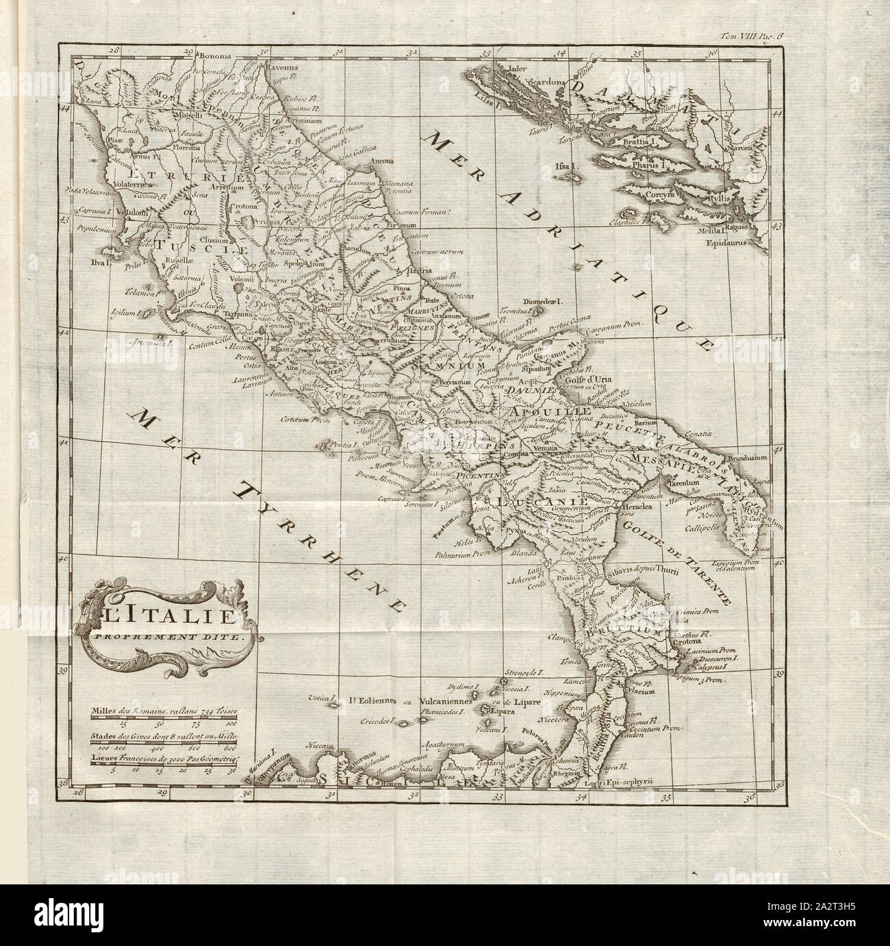 Italien, Karte von Süditalien in den alten Zeiten, Abb. 3 nach S. 6, Histoire universelle depuis le Beginn du Monde jusqu'à vorhanden, traduite de l'anglois. T. 8. Amsterdam; Leipzig: chez Arkstée et Merkus, MDCCLXX [1770 Stockfoto