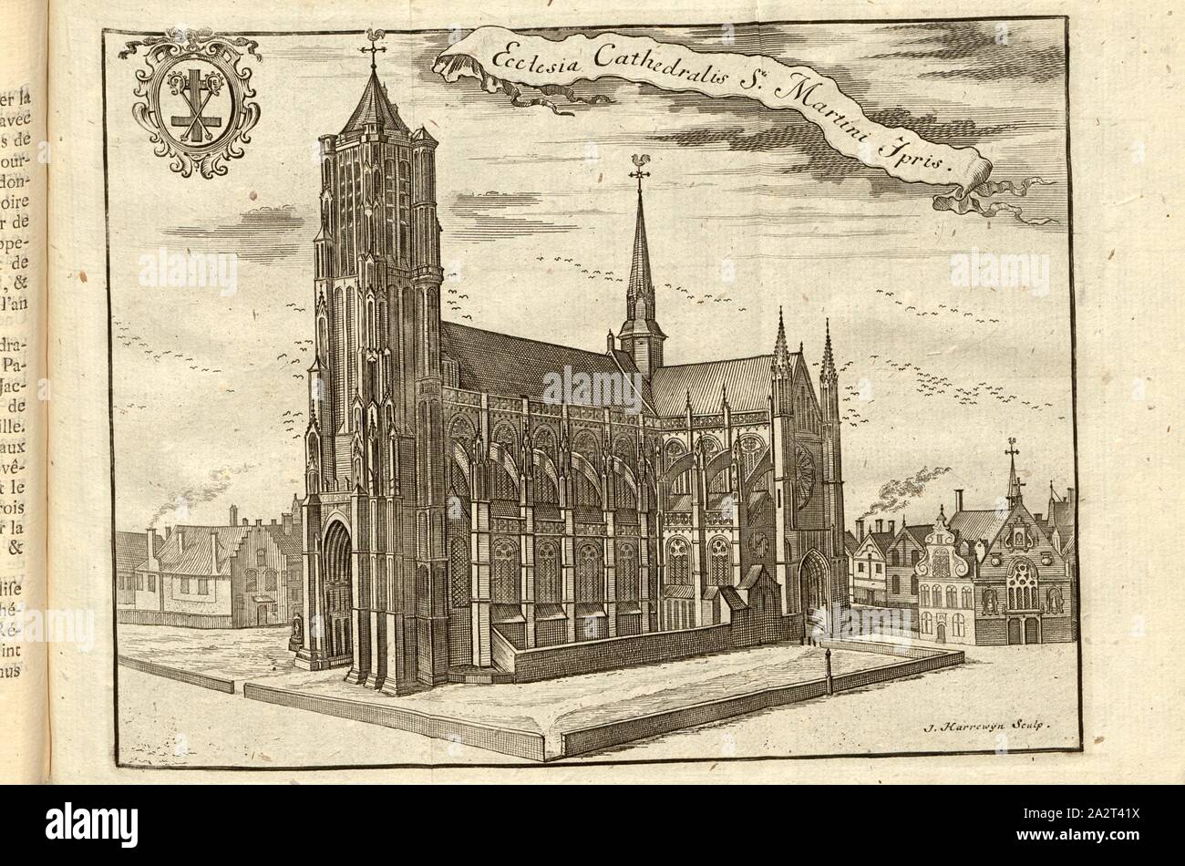 Kirche Kathedrale St. Martini Ipris, St. Martin's Cathedral in Ypern Belgien, unterzeichnet: J. Harrewyn sculp, Taf. 35, Nach S. 398, Harrewijn, Jacobus (sc.), [Jean-Baptiste Christyn]: Les Délices de Pays-Bas ou Beschreibung géographique et Historique des XVII Provinzen belgiques. Bd. 1, Bl. 2. Lüttich: Chez J. F. Bassompierre, Père, MDCCLXIX Stockfoto