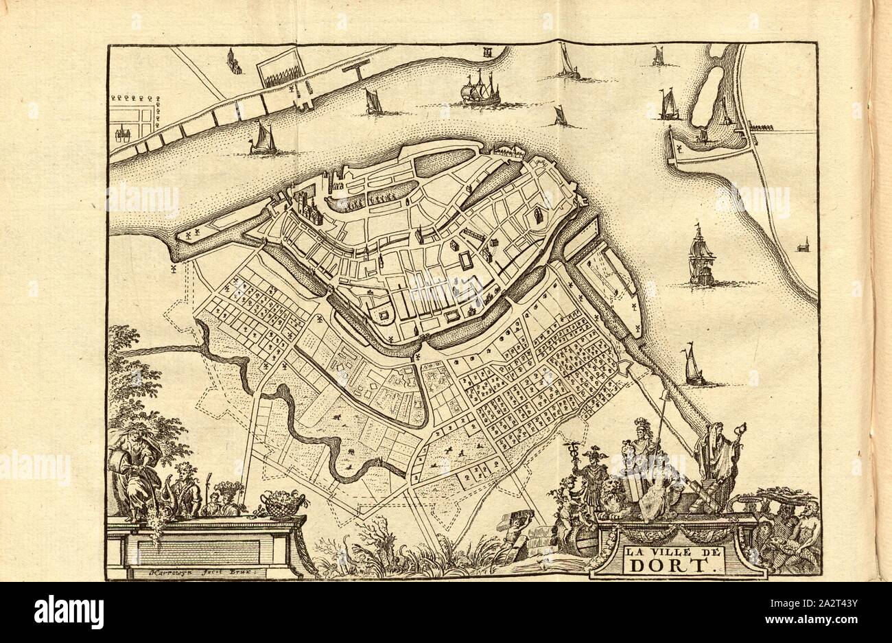 Die Stadt Dort, Dordrecht, unterzeichnet: Harrewyn fecit, S. 391, Harrewijn, Jacobus (fecit), 1727, [Jean-Baptiste Christyn]: Les Délices de Pays-Bas ou Beschreibung géographique et Historique des XVII Provinzen belgiques. Vol. 4. Lüttich: Chez J. F. Bassompierre, Père, MDCCLXIX [1769 Stockfoto