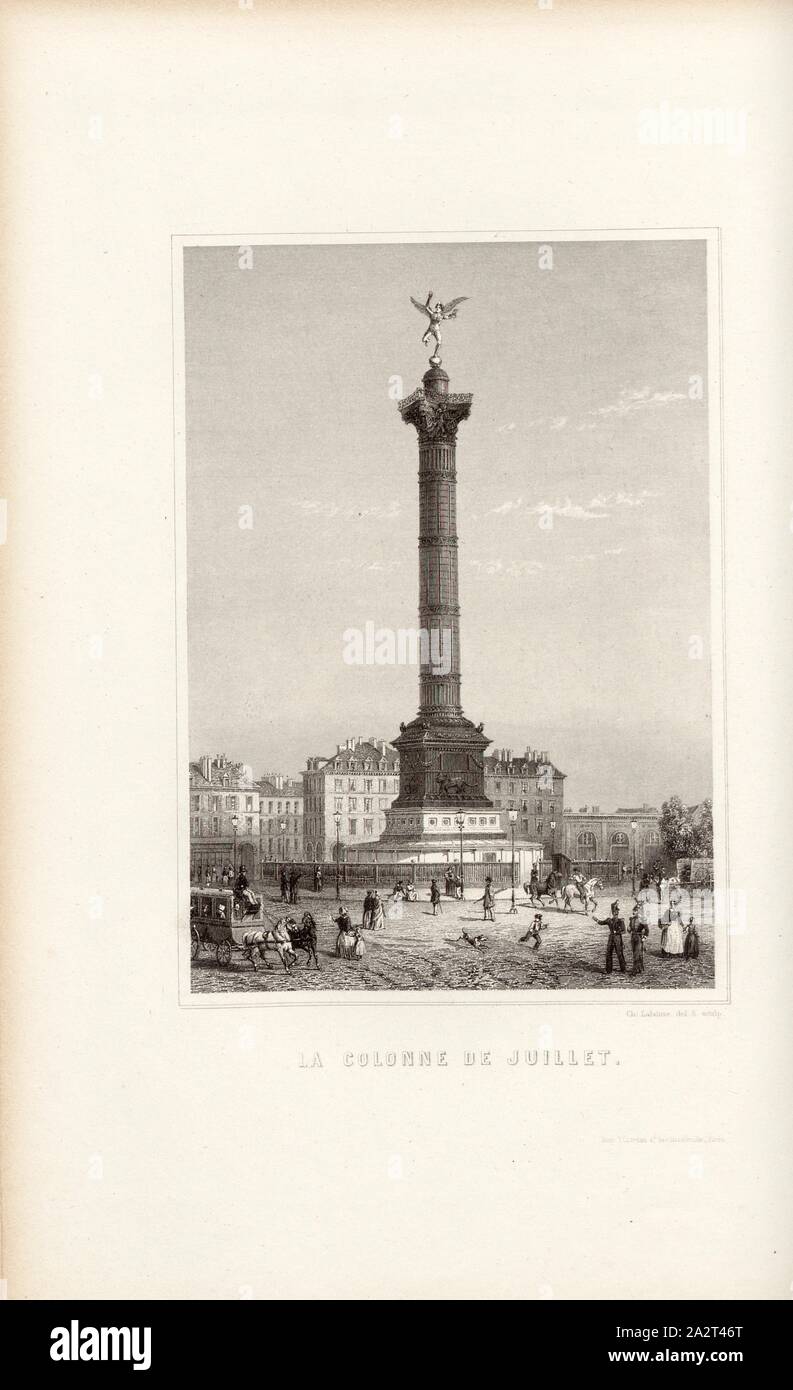Der Juli Spalte, mit Blick auf den Juli Spalte in Paris, nach S. 636, S. 754, rouargue Frères (Del. & Sculp.), Dulaure: Histoire de Paris et de ses Denkmäler. Nouvelle édition" refondue et complétée jusqu'à Nos jours par L. Batissier. Paris. Furne et Cie., 1854 Stockfoto