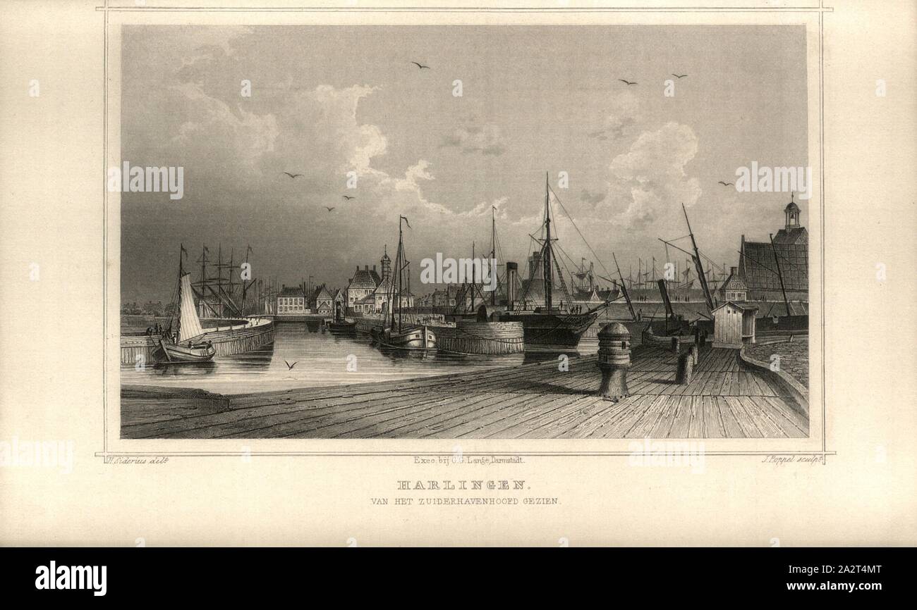 Harlingen. Aus dem Zuiderhavenhoofd, Harlingen gesehen, Signiert: H. Siderius (Del.); J. Poppel (sculp.), S. 468, S.717, Siderius, H. (Del.); Poppel, Johann (sculp.) 1863, der Rhein und die Rheinlande in malerischen Original-Ansichten: abtheilung 3, Abschnitt 2/Holland. Darmstadt: Druck und Verlag von Gustav Lange, 1863 Stockfoto