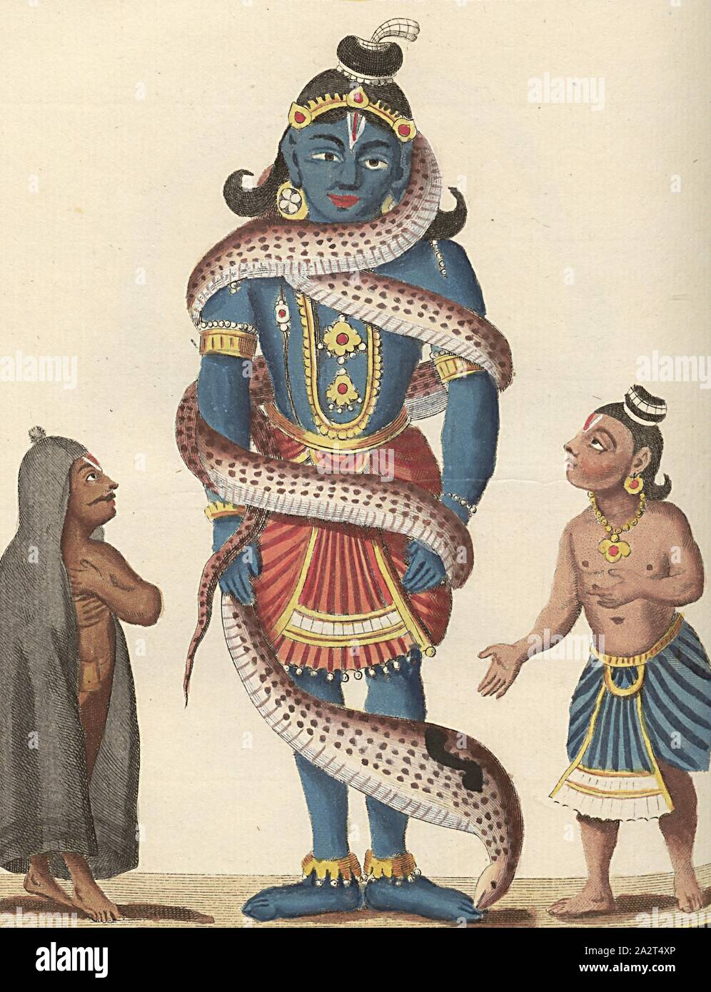 Twisted Quichena der Schlange Calengam, Krishna ist durch die Schlange Calengam (kaliya), unterzeichnet: s. Sonnerat pinx gewickelt, Poisson sc, PL. 46, S. 169 (Vol. 1), Sonnerat, Pierre M. (pinx.); Poisson, Jean-Baptiste Marie (sculp.), 1782, Sonnerat, Pierre: Voyages Aux Indes orientales et a la Chine. fait par ordre du Roi depuis 1774 jusqu'en 1781: dans lequel auf traite des moeurs, de la Religion, des Sciences & des arts de Indiens, des Chinois, des Pégouins & des Madégasses (...). Paris: chez l'auteur: chez Froulé: chez Nyon..., 1782 Stockfoto