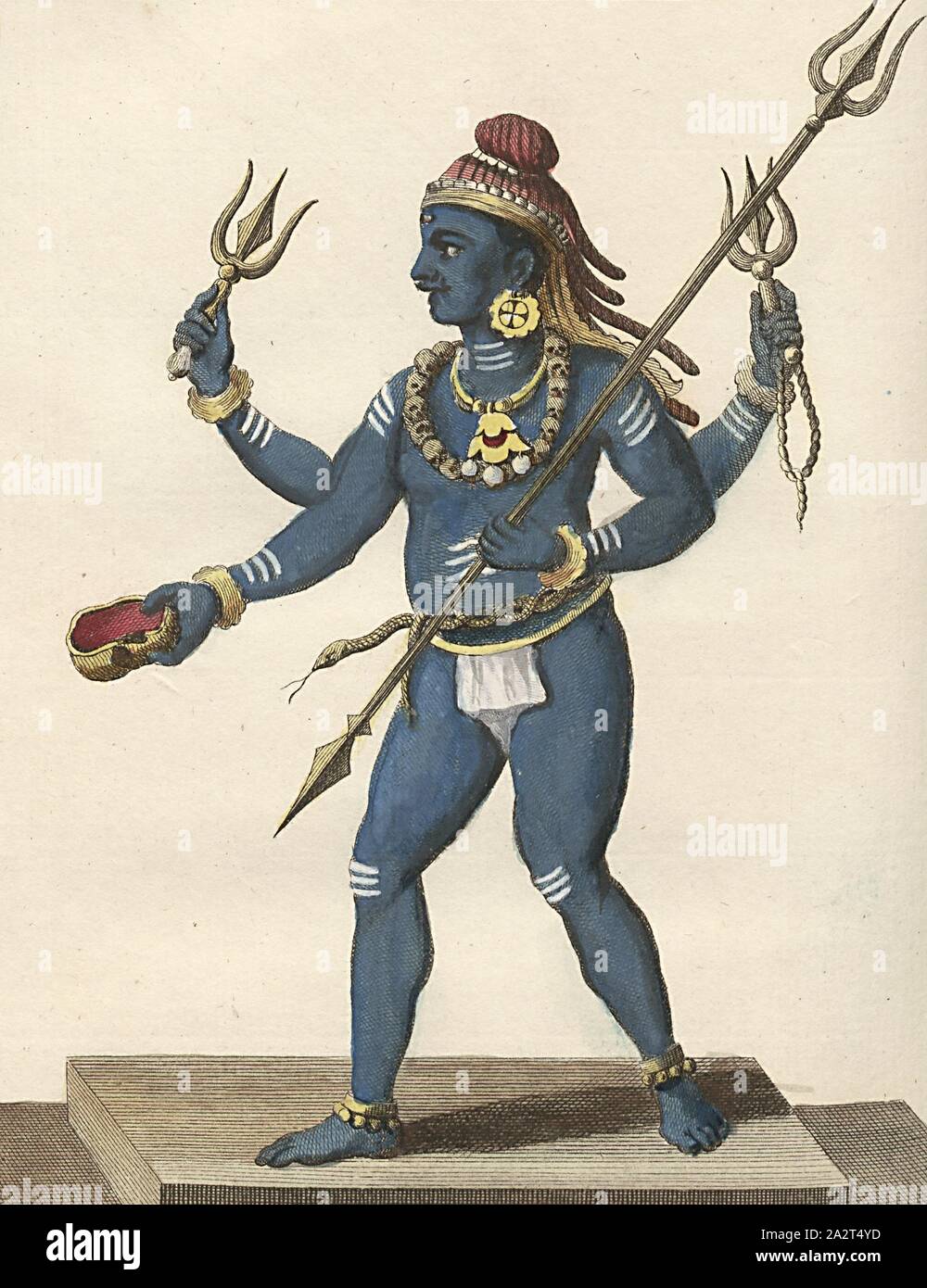 Vairevert, Vairevert, der dritte Sohn von Shiva und Gott der Zerstörung, unterzeichnet: s. Sonnerat pinx, Poisson sc, PL. 57, S. 183 (Vol. 1), Sonnerat, Pierre M. (pinx.); Poisson, Jean-Baptiste Marie (sculp.), 1782, Sonnerat, Pierre: Voyages Aux Indes orientales et a la Chine. fait par ordre du Roi depuis 1774 jusqu'en 1781: dans lequel auf traite des moeurs, de la Religion, des Sciences & des arts de Indiens, des Chinois, des Pégouins & des Madégasses (...). Paris: chez l'auteur: chez Froulé: chez Nyon..., 1782 Stockfoto