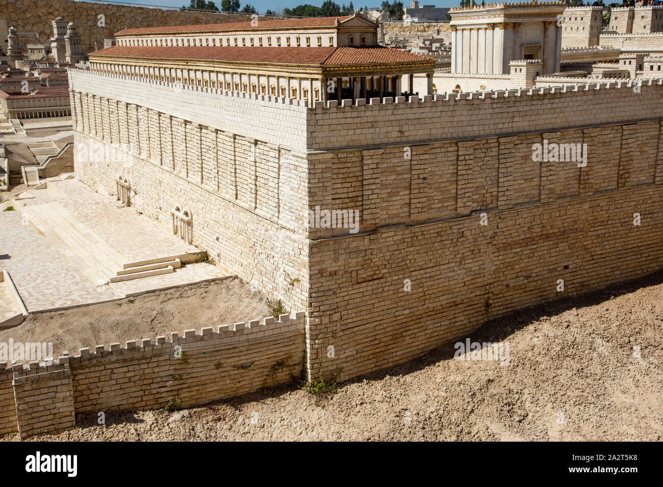 Herodes Tempel Modell in Holyland Modell von Jerusalem Modell der Stadt Jerusalem in der späten Zeit des Zweiten Tempels. Stockfoto