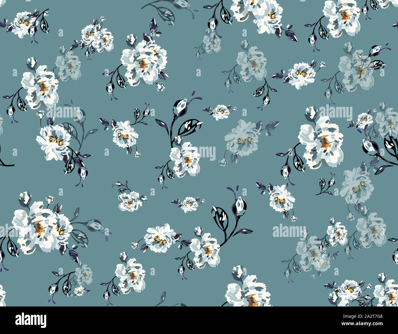 Retro Wald Floral. Nahtlose Textur florale Muster auf Minze Hintergrund Bereit für Textildruck. Stockfoto